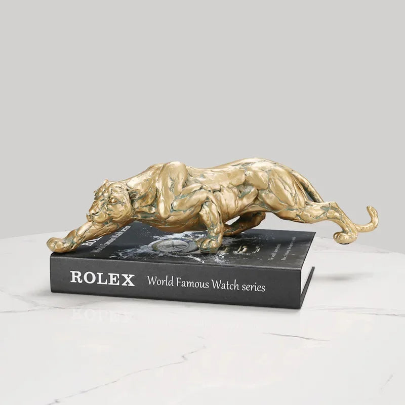 Retro Cheetah Statue Animal Figurine Panther Leopard Sculpture Home Office Table Desktop Decor Ornaments Gifts - House Of Avana