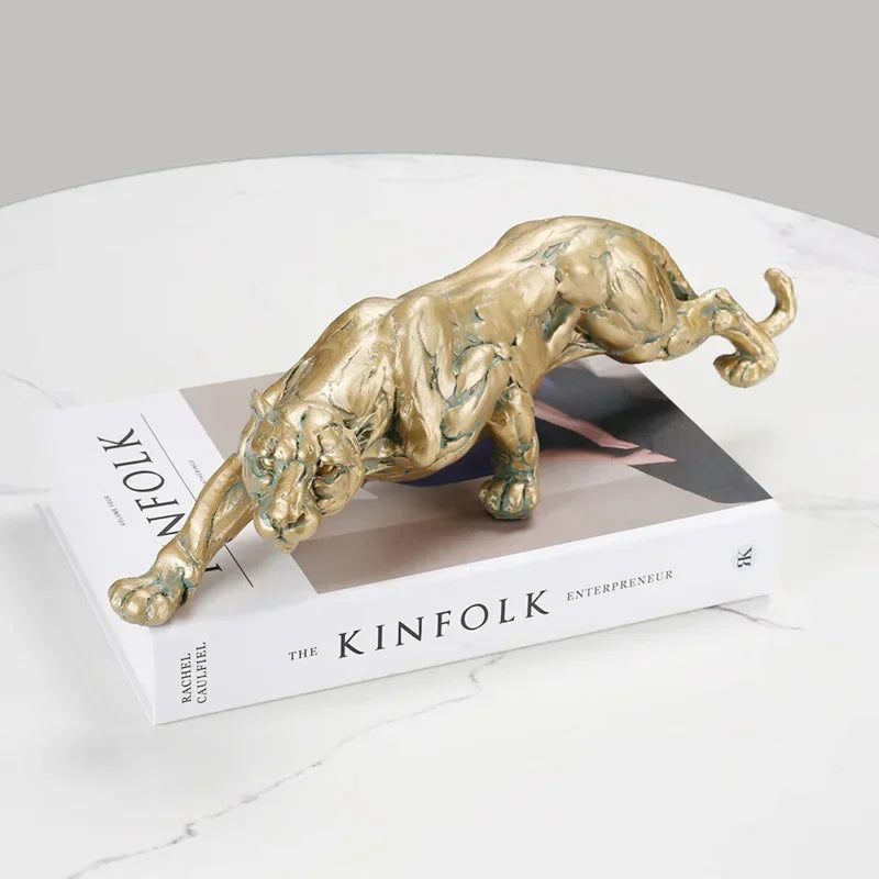 Retro Cheetah Statue Animal Figurine Panther Leopard Sculpture Home Office Table Desktop Decor Ornaments Gifts - House Of Avana