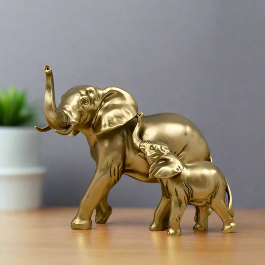 Golden Elephant Family Figurine - House Of Avana