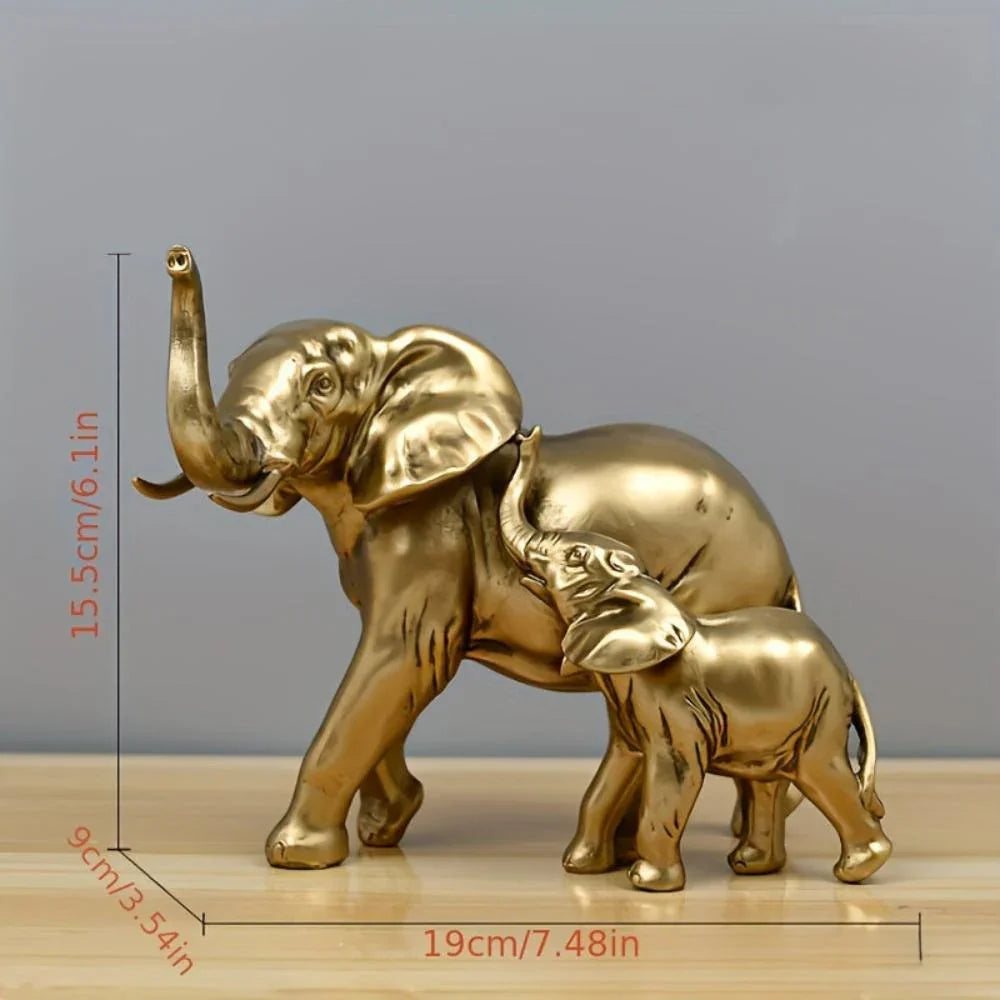 Golden Elephant Family Figurine - House Of Avana