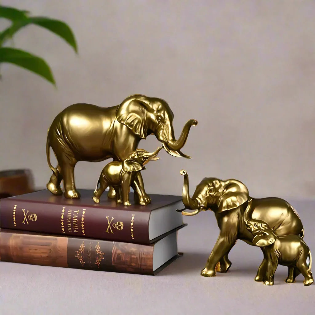 Golden Elephant Family Figurine - House Of Avana