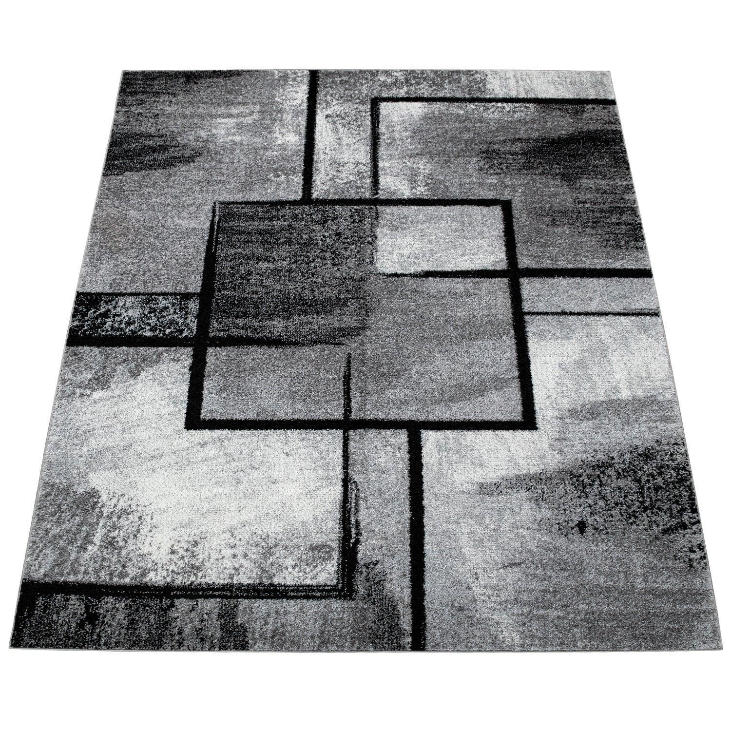 Gray Black Area Rug Mondial Modern Paint Effect, back view - House Of Avana