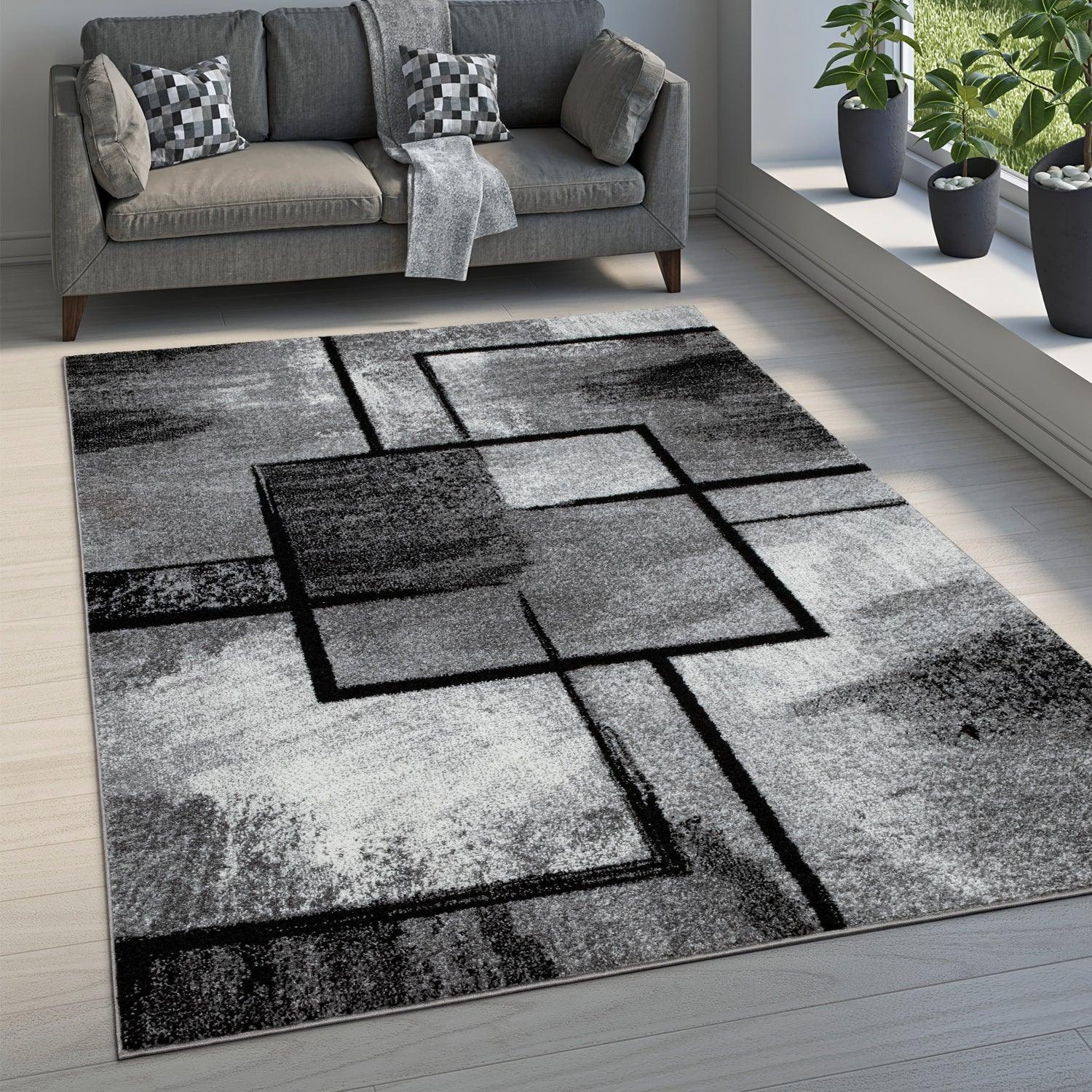 Gray Black Area Rug Mondial Modern Paint Effect, front view - House Of Avana