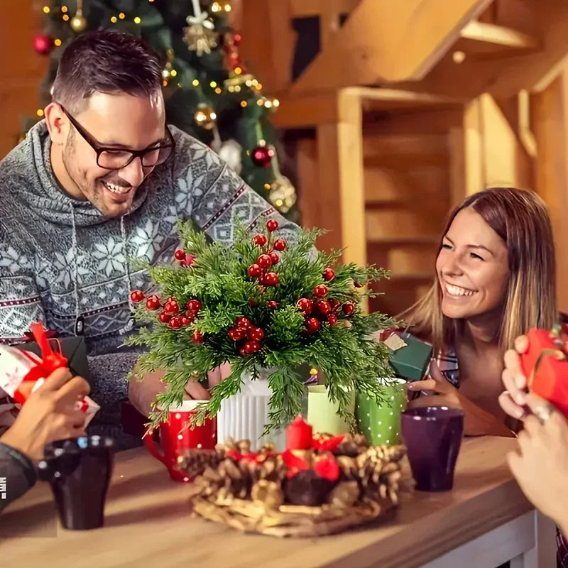 20pcs Realistic Artificial Pine Branches with Red Berries - Green Plastic Christmas Sprigs for DIY Wreaths, Garlands, Table Centerpieces, Winter & Holiday Decor (Vase Not Included) - Fake Pine Needles for Home Decoration, Chr House Of Avana [[SKU:HOA-FLR-028]]