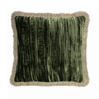 Green Silk Velvet Throw Pillow, Beige Fringes 20" X 20", back view - House Of Avana