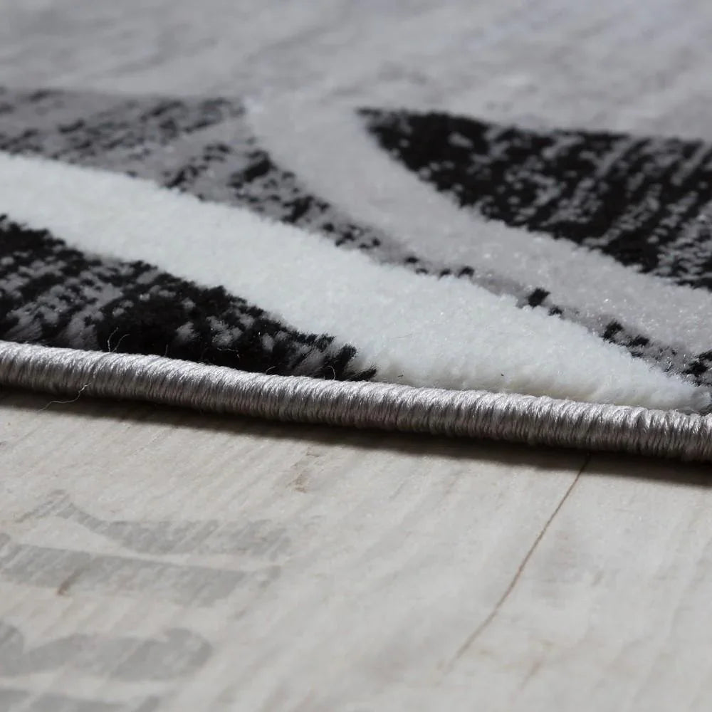Grey Red Area Rug for Living Room Modern Design, back view - House Of Avana