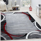 Grey Red Area Rug for Living Room Modern Design, front view - House Of Avana