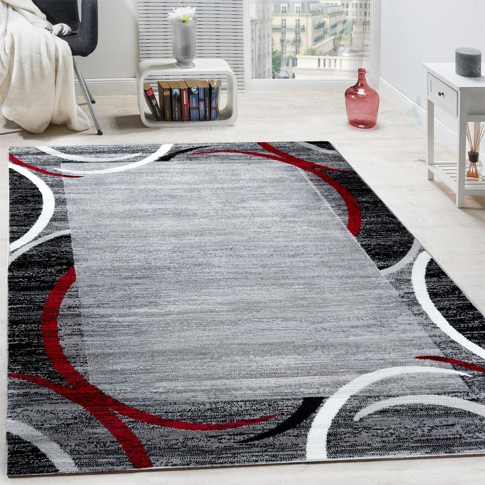 Grey Red Area Rug for Living Room Modern Design, front view - House Of Avana
