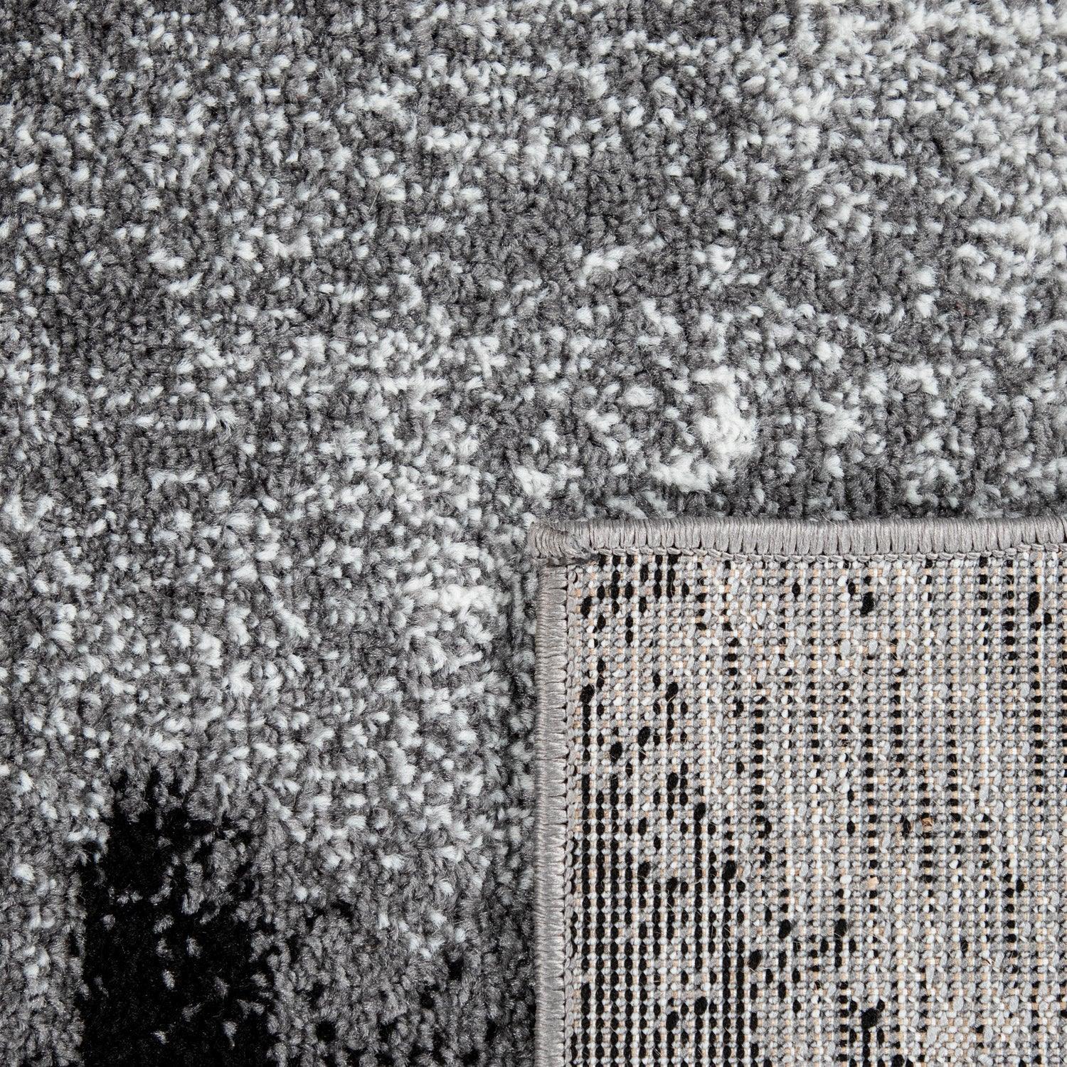 Grey White Area Rug Modern Design with Abstract Paint Effect, back view - House Of Avana