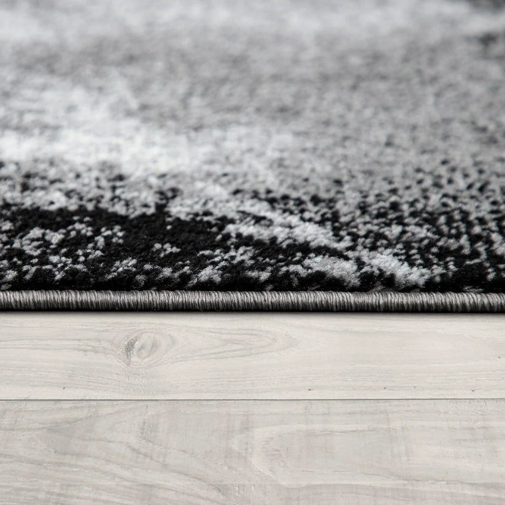 Grey White Area Rug Modern Design with Abstract Paint Effect, side view - House Of Avana