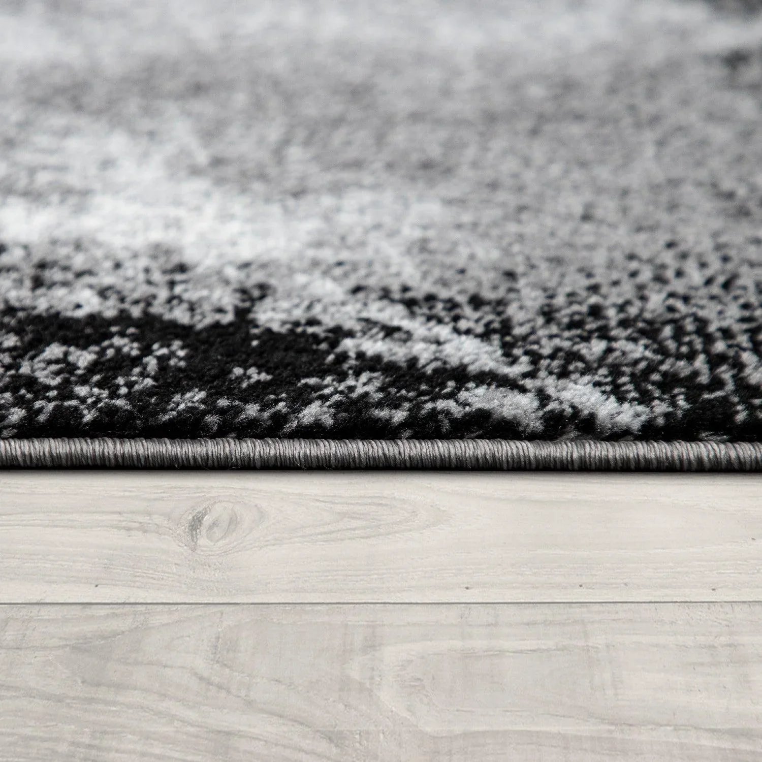 Grey White Area Rug Modern Design with Abstract Paint Effect, side view - House Of Avana