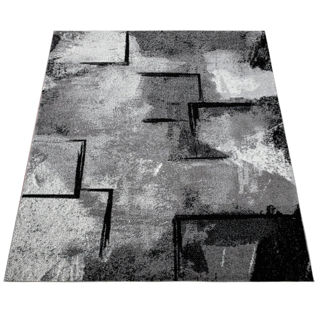 Grey White Area Rug Modern Design with Abstract Paint Effect, lifestyle image - House Of Avana