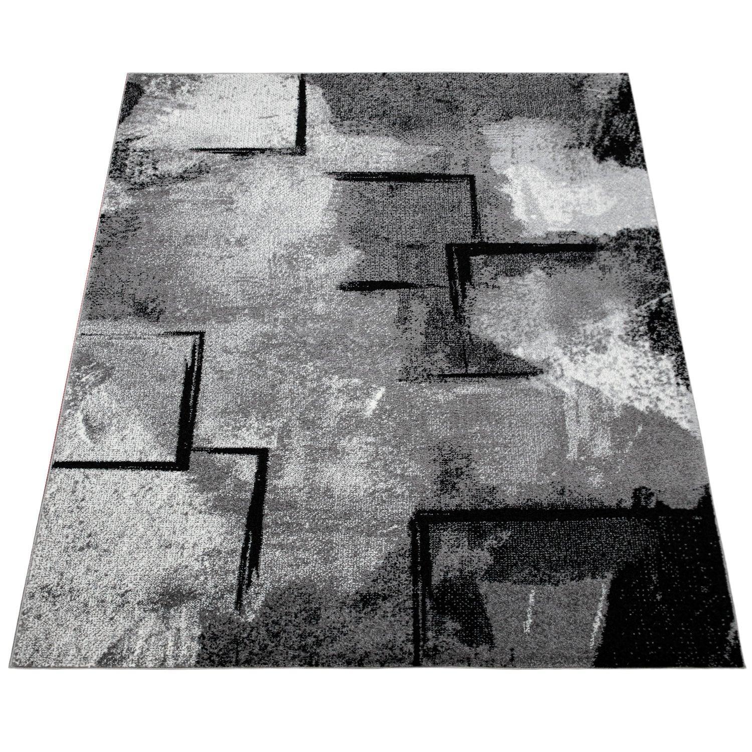 Grey White Area Rug Modern Design with Abstract Paint Effect, lifestyle image - House Of Avana