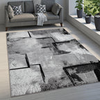 Grey White Area Rug Modern Design with Abstract Paint Effect, front view - House Of Avana