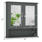 Grey Wood Bathroom Wall / Medicine Cabinet with Mirrored Doors and Shelf