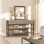 [Grey Wood Console Table] Grey 52'' Wood Accent Entryway Table Console Table with 3 Drawers and Storage Shelves for Living Room, Couch, Hallway, Foyer, Kitchen Counter House Of Avana