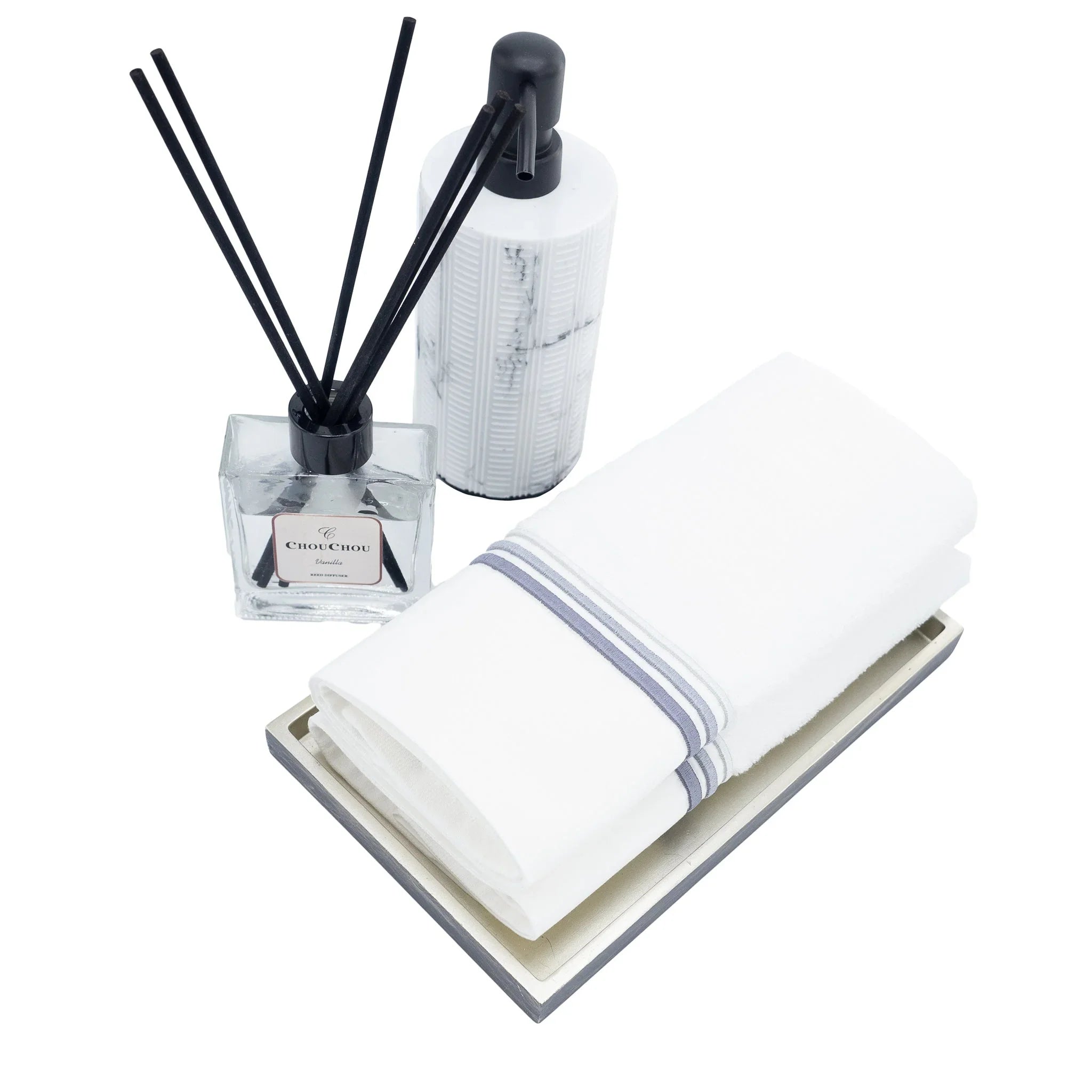 Guest Towels With Gray Stripe French Borders Set of 2 Chouchou Touch