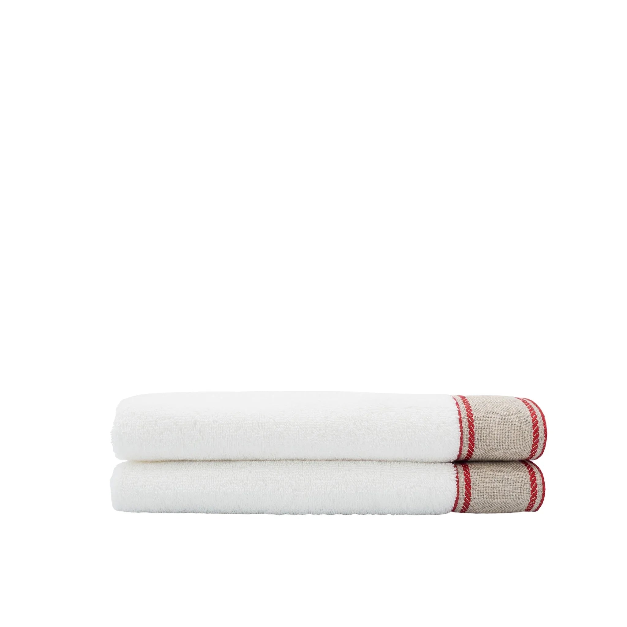 Guest Towels With Red Chain Linen Borders Set of 2 Chouchou Touch