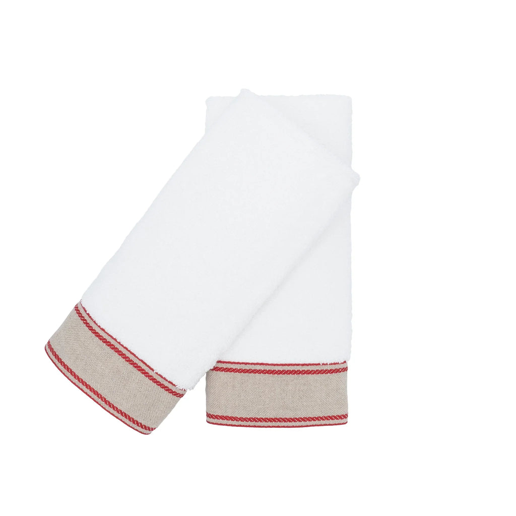 Guest Towels With Red Chain Linen Borders Set of 2 Chouchou Touch