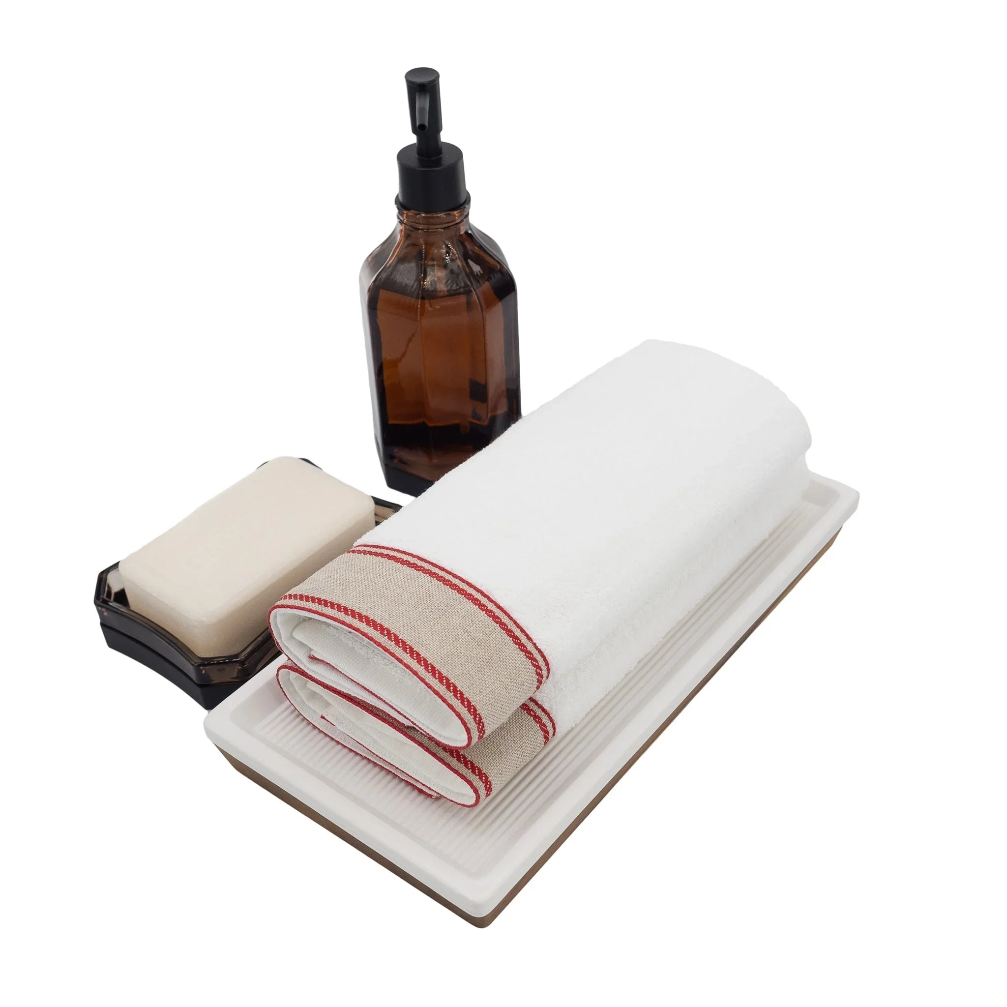 Guest Towels With Red Chain Linen Borders Set of 2 Chouchou Touch