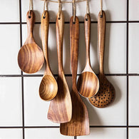 1-9pcs/set Teak natural wood tableware spoon colander spoon special nano soup skimmer cooking spoon wooden kitchen tool kit