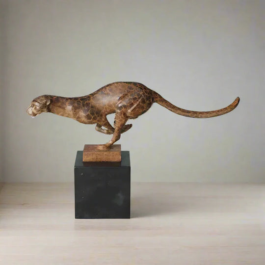 Lost wax Handmade Running Leopard Bronze Statue - House Of Avana