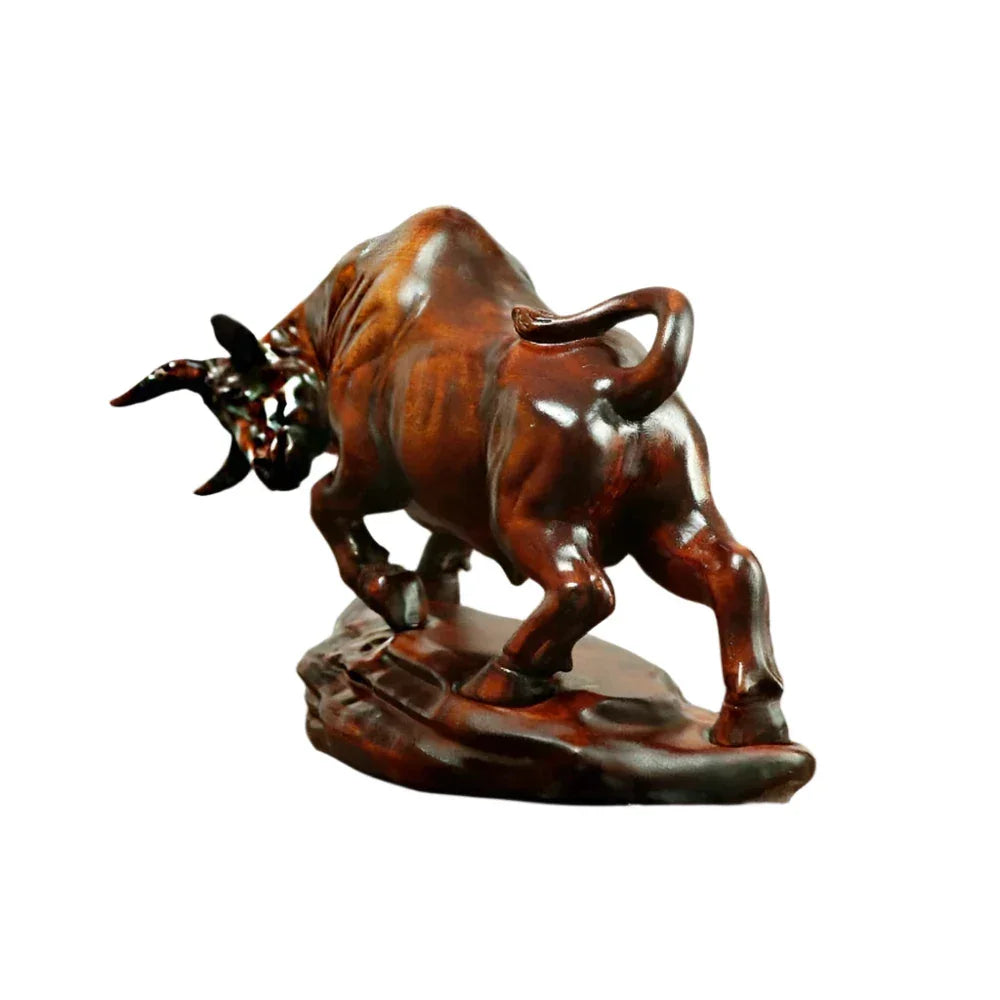 Charging Bull Figurine Boxwood Decorative Hand Carved Art - House Of Avana