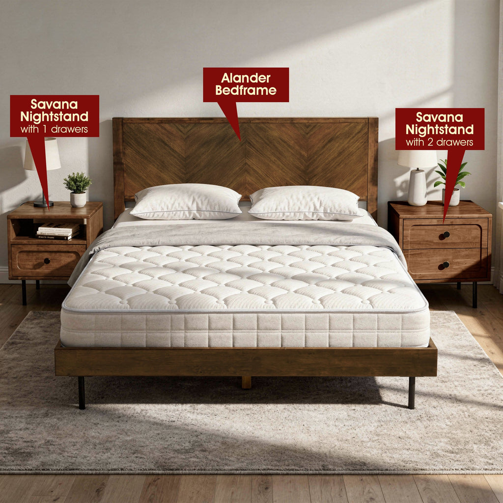 Savana Two Drawers Solid Wood Nightstand
