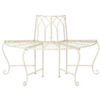 Half-Circle Outdoor Patio Garden Antique White Wrought Iron Tree Bench