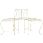 Half-Circle Outdoor Patio Garden Antique White Wrought Iron Tree Bench