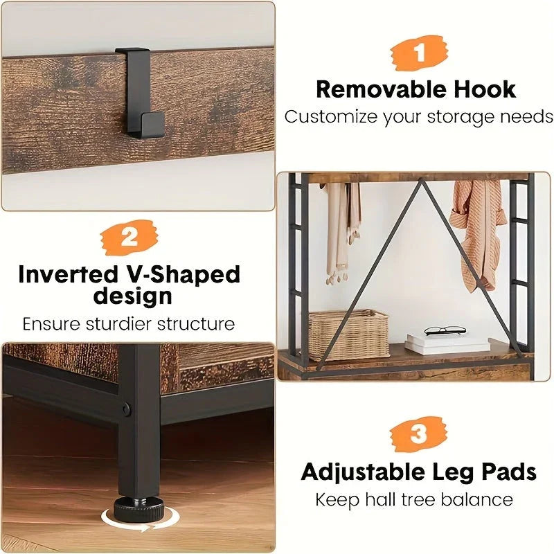 5-in-1 Heavy Duty Hall Tree with Bench & Storage - House Of Avana