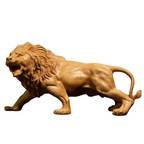 Brown wooden lion sculpture, hand-carved with intricate details - House of Avana