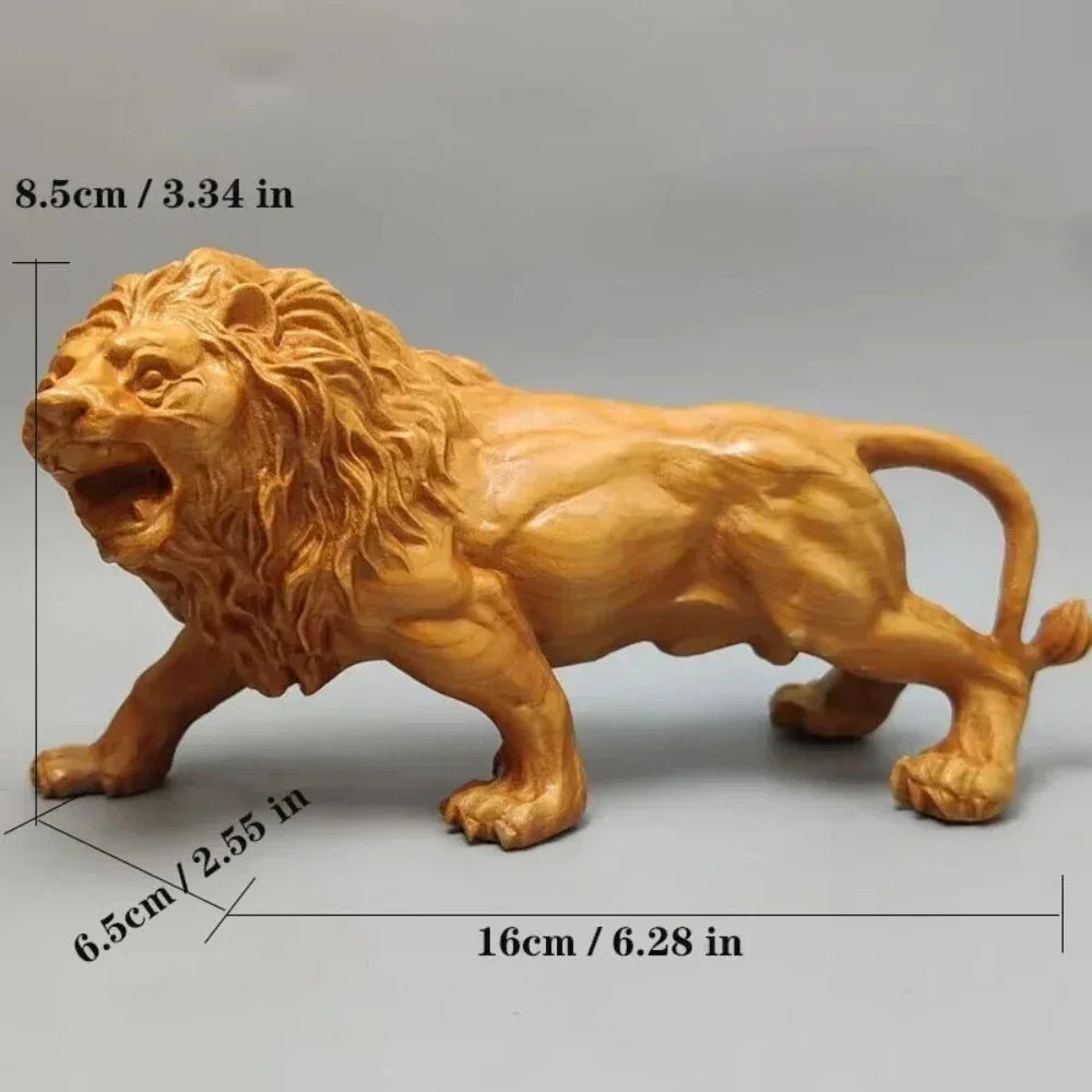 Lion Sculpture - Hand-carved Wooden Brown, detail shot - House Of Avana