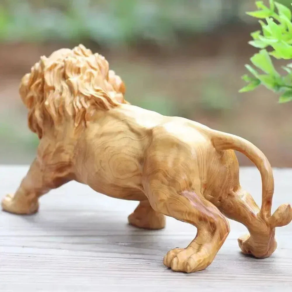Lion Sculpture - Hand-carved Wooden Brown, lifestyle image - House Of Avana