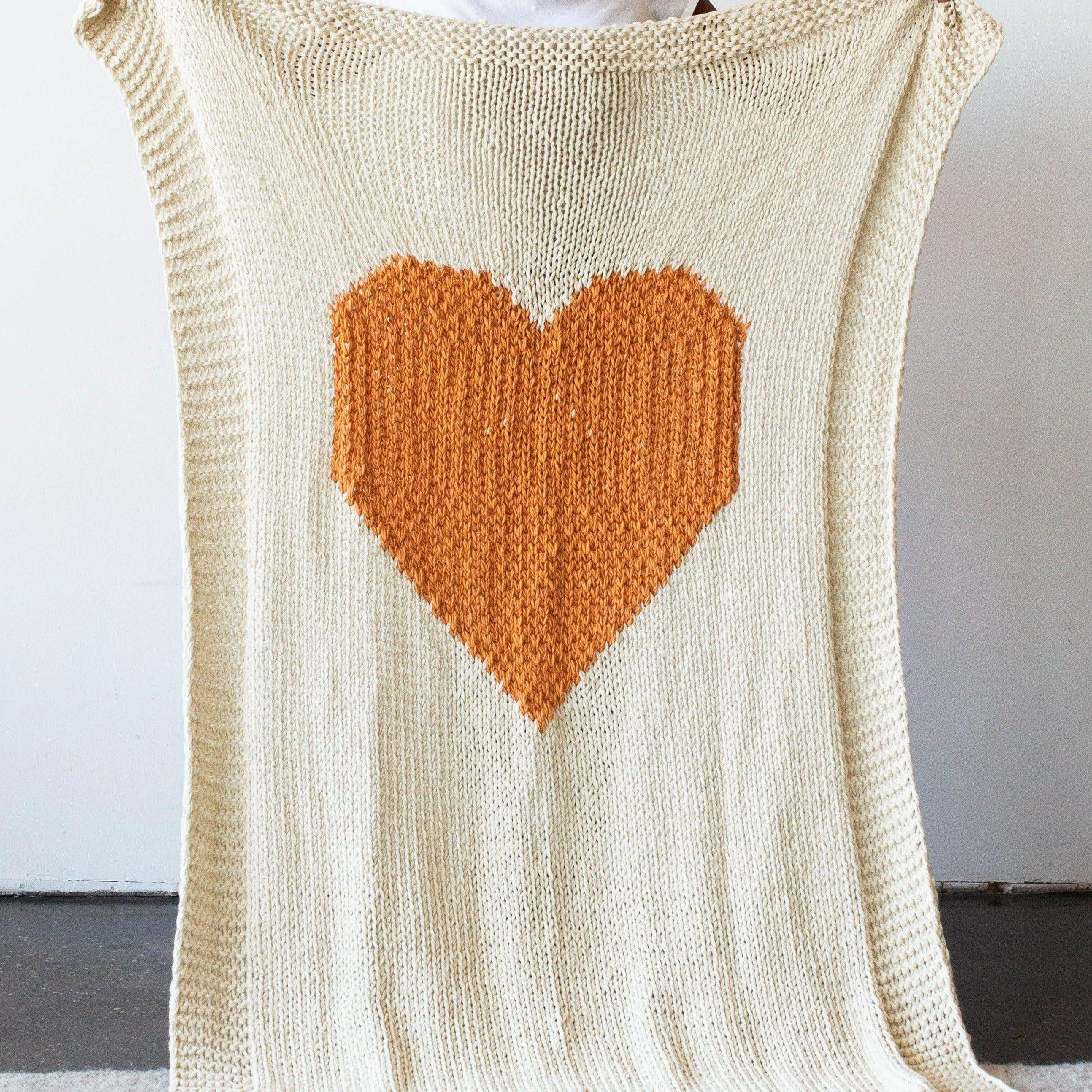 Hand-knitted Merino Wool Heart Throw Blanket, detail shot - House Of Avana