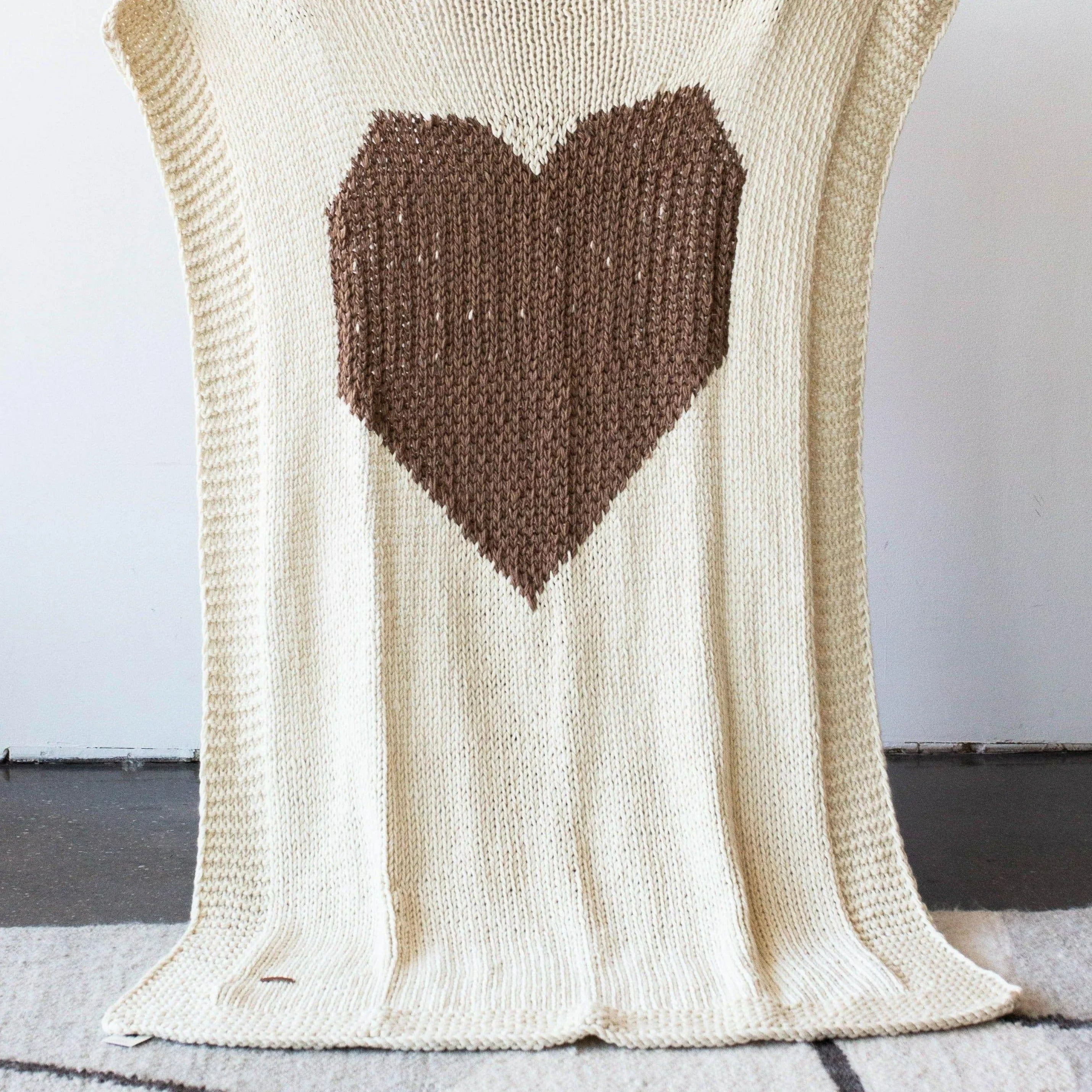 Hand-knitted Merino Wool Heart Throw Blanket, lifestyle image - House Of Avana