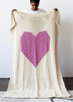 Hand-knitted Merino Wool Heart Throw Blanket, front view - House Of Avana