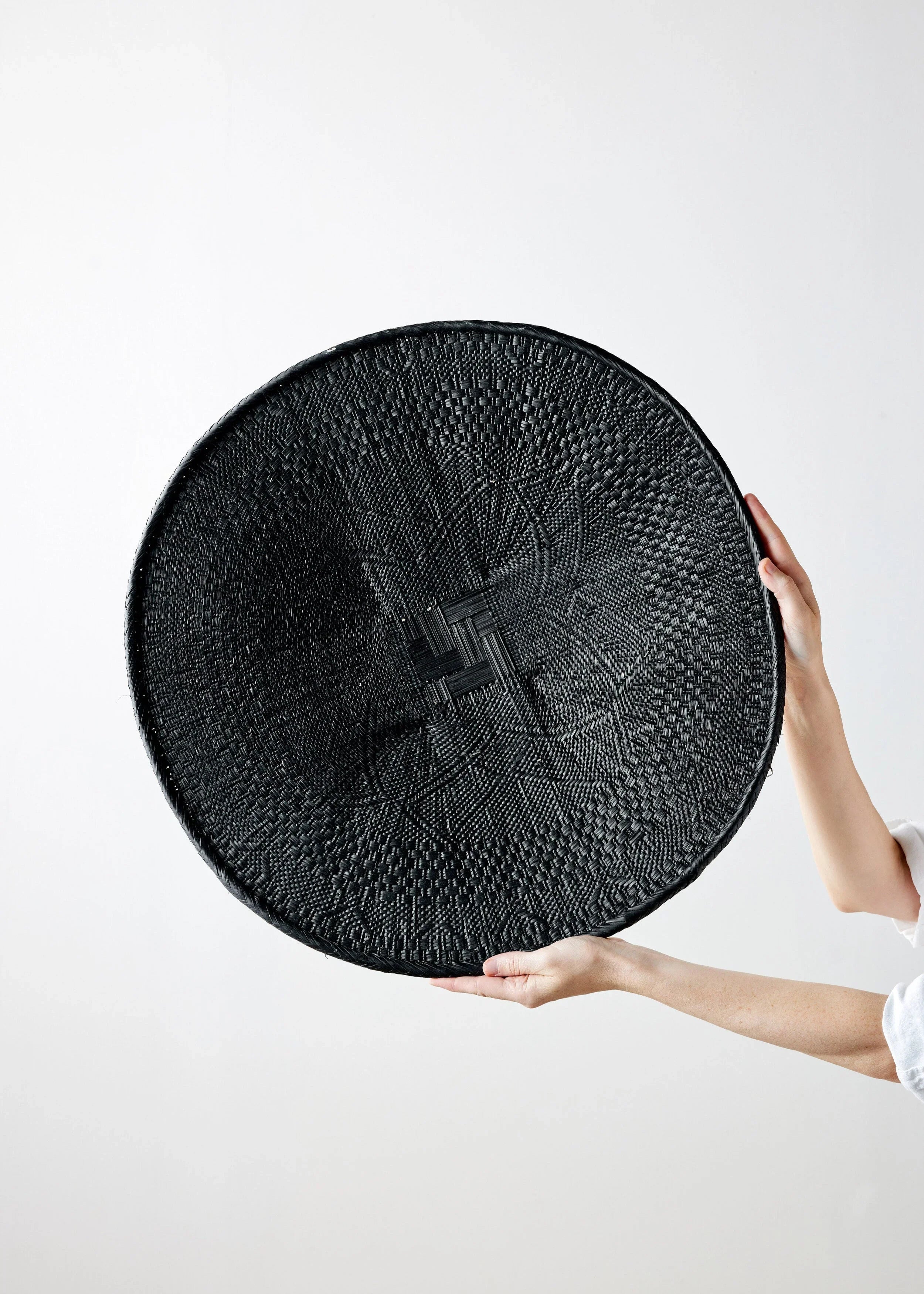 Hand-Painted Black Binga Flat Basket Kanju Interiors