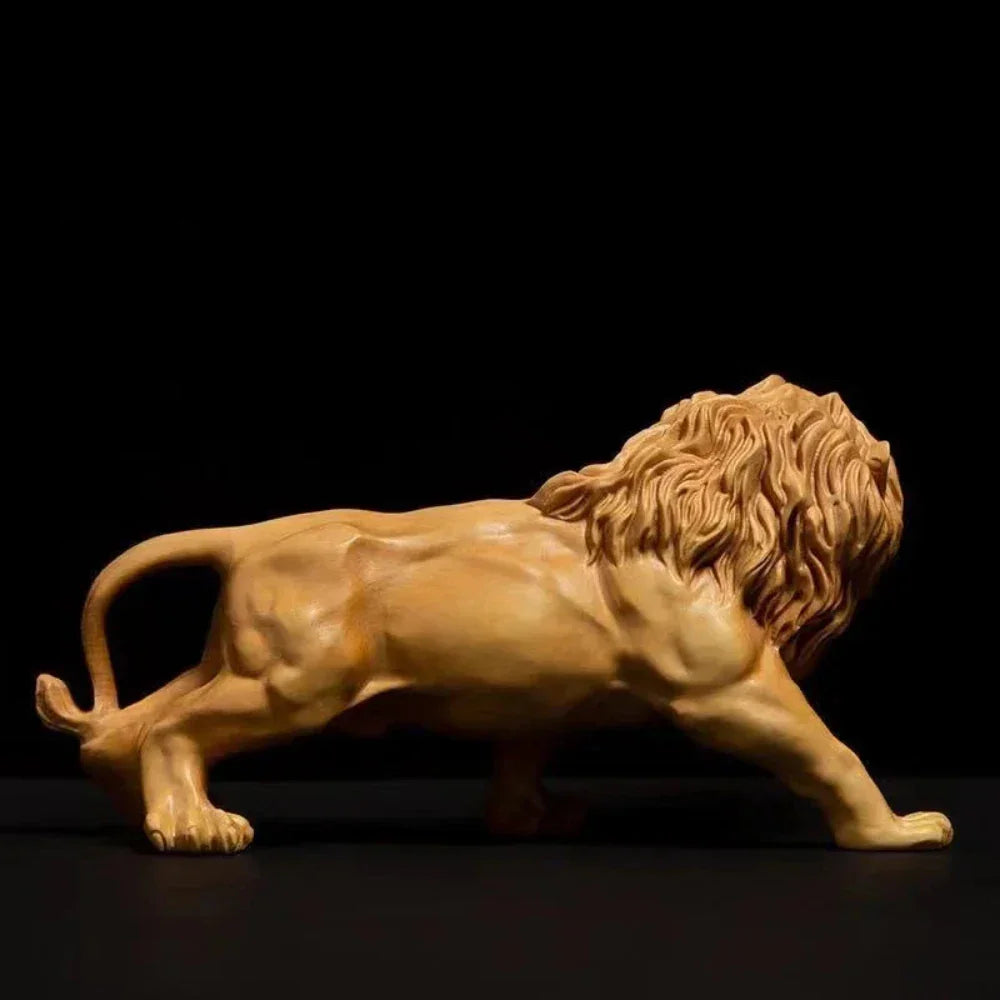 Hand-carved Wooden Lion Sculpture - House Of Avana