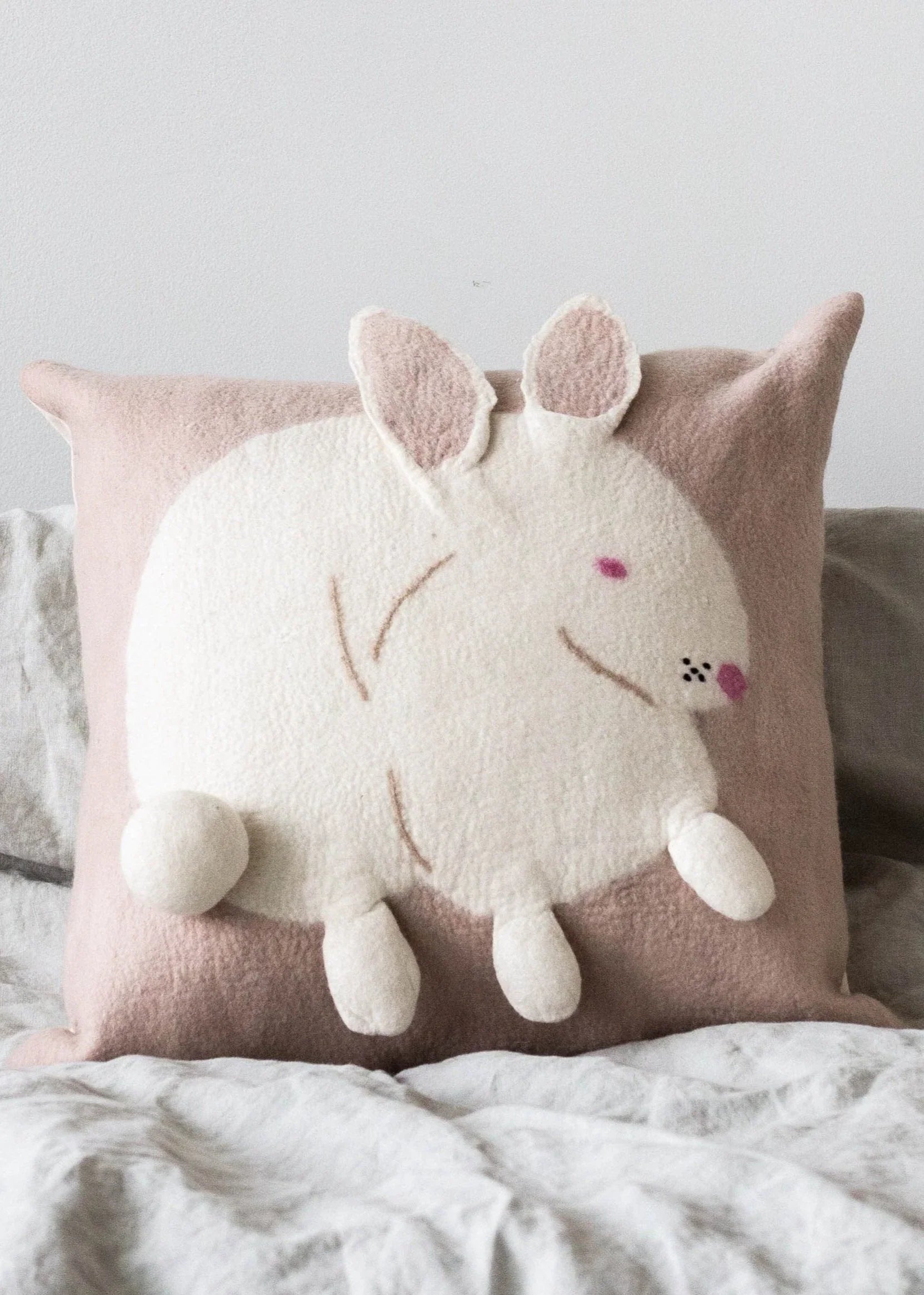 Bunny Rabbit Blush Wool Throw Pillow Kanju Interiors