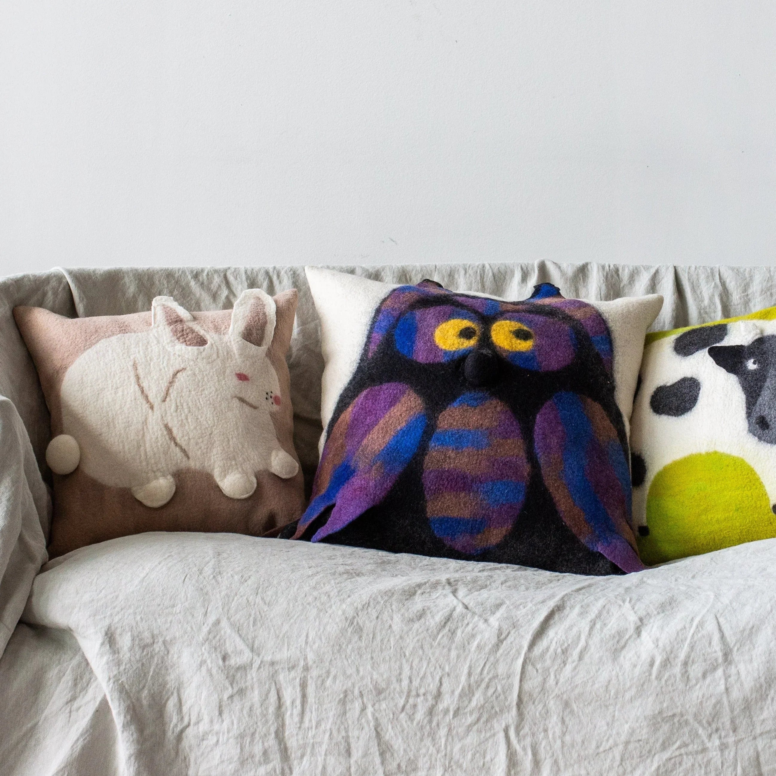Bunny Rabbit Blush Wool Throw Pillow Kanju Interiors