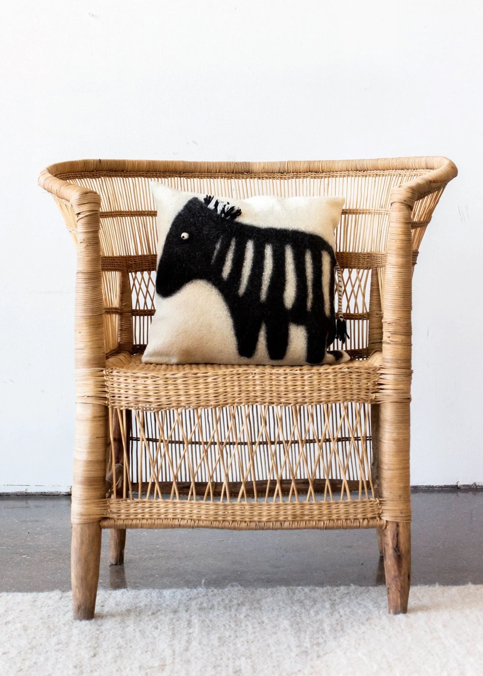 African Modern Boho Felted Decorative Pillow: Animal Zebra Jungle Wool Throw Pillow Kanju Interiors