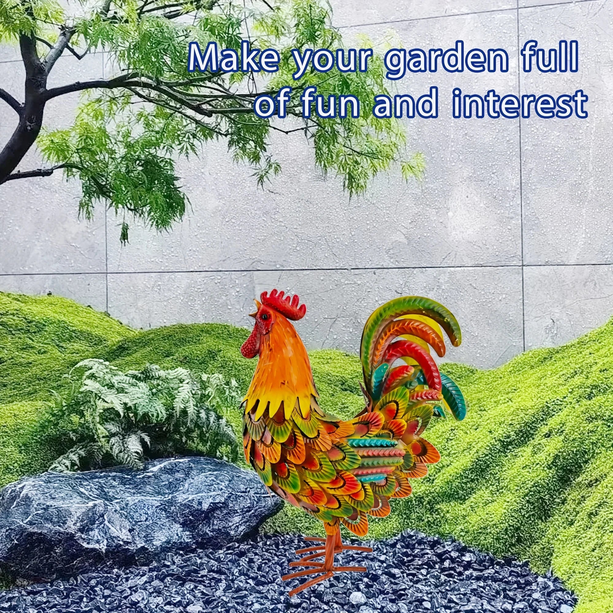 Colorful Metal Rooster Statue for Outdoor Garden - House Of Avana