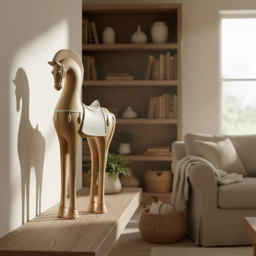 Handcrafted Wooden Horse Figurine with Carved Detail for Your Home