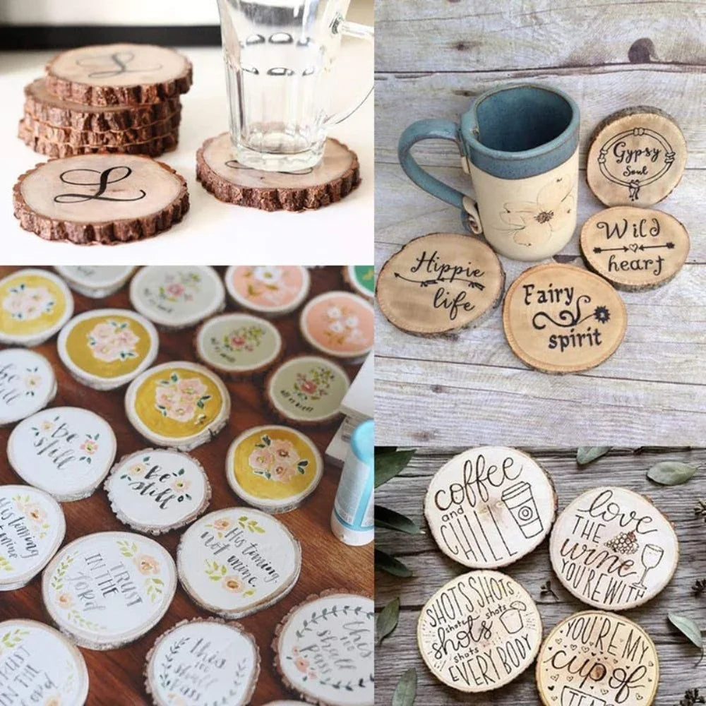 Natural Pine Round Wood Circles with Tree Bark Coasters - House Of Avana