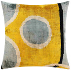 Handmade 16x16 Silk Velvet Geometric Throw Pillow in Gold and Gray – Luxury Down Feather Insert, detail shot - House Of Avana