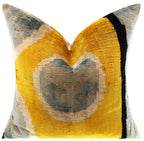 Handmade 16x16 Silk Velvet Geometric Throw Pillow in Gold and Gray – Luxury Down Feather Insert, front view - House Of Avana