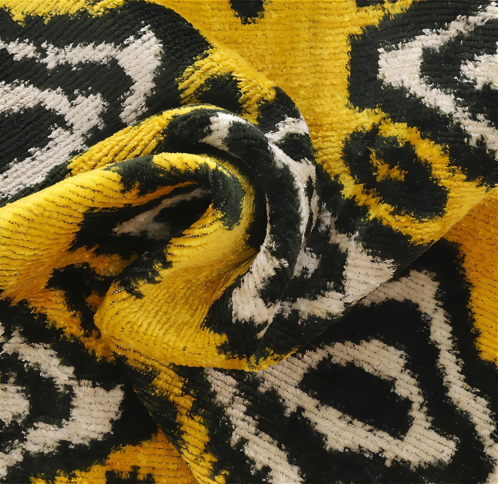 Handmade 16x16 Silk Velvet Throw Pillow in Gold with Black and White Geometric Design – Down Feather Insert Canvello
