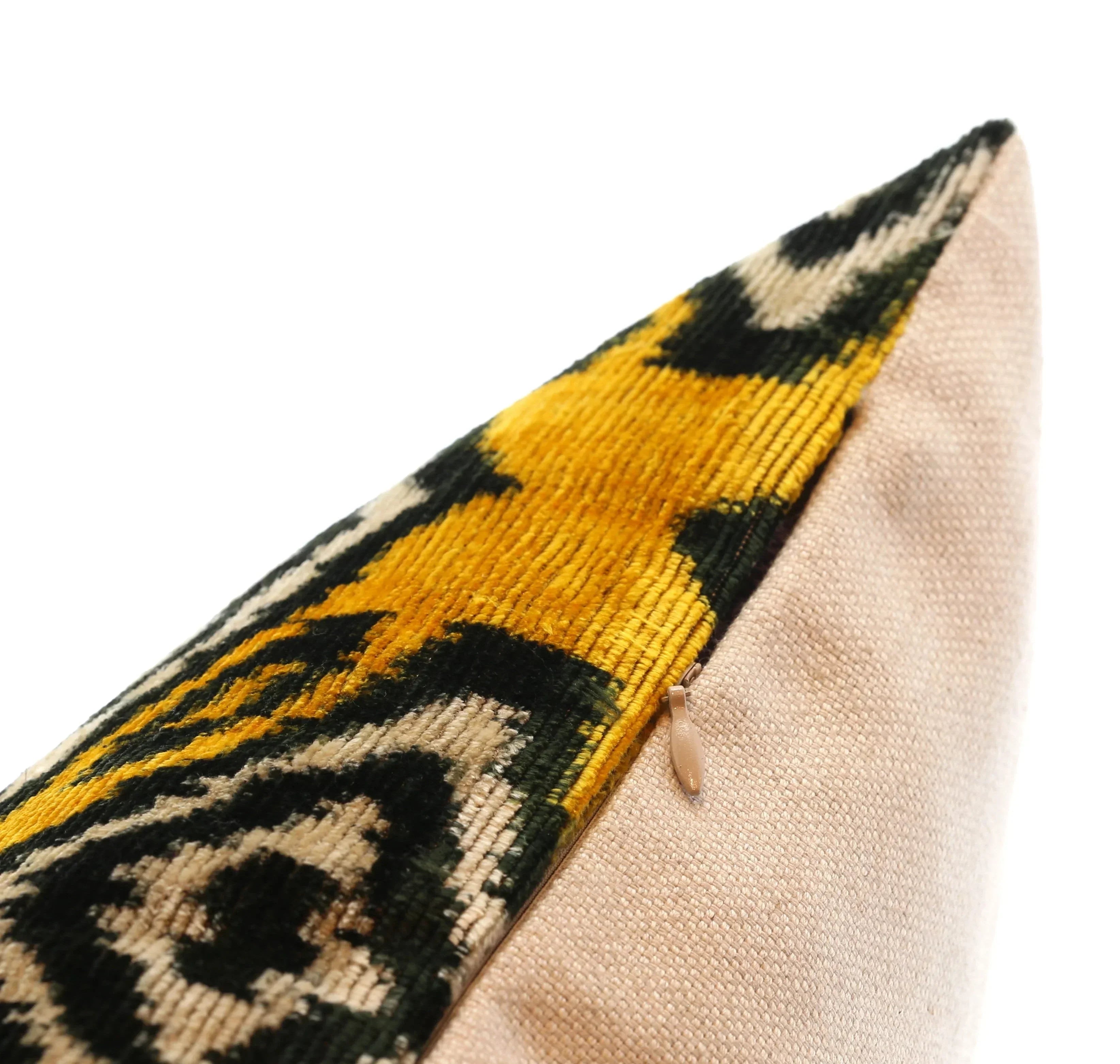 Handmade 16x16 Silk Velvet Throw Pillow in Gold with Black and White Geometric Design – Down Feather Insert Canvello