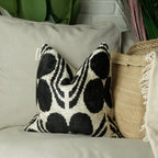 Handmade Black & Ivory Velvet Pillow – 24x24" Silk Ikat Cushion Canvello